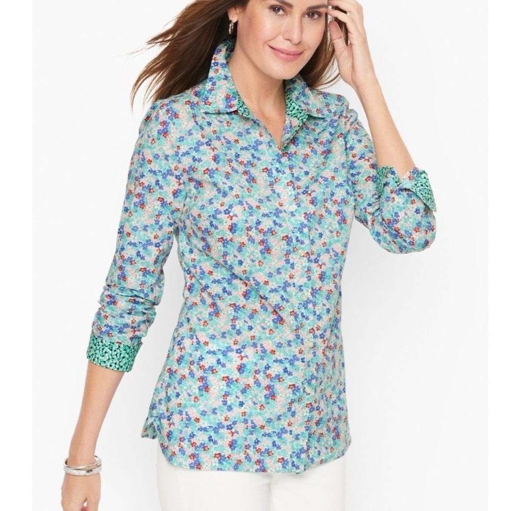 Talbots Colorful Cotton Button Front Shirt Size 2X Office Teacher Casual